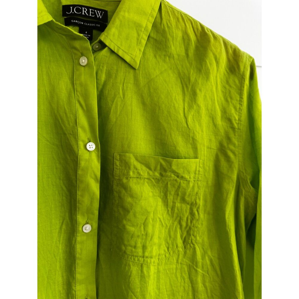J.Crew Lime Green Garcon Classic Fit 100% Cotton Button Down Shirt Size 4 Summer - Picture 7 of 15